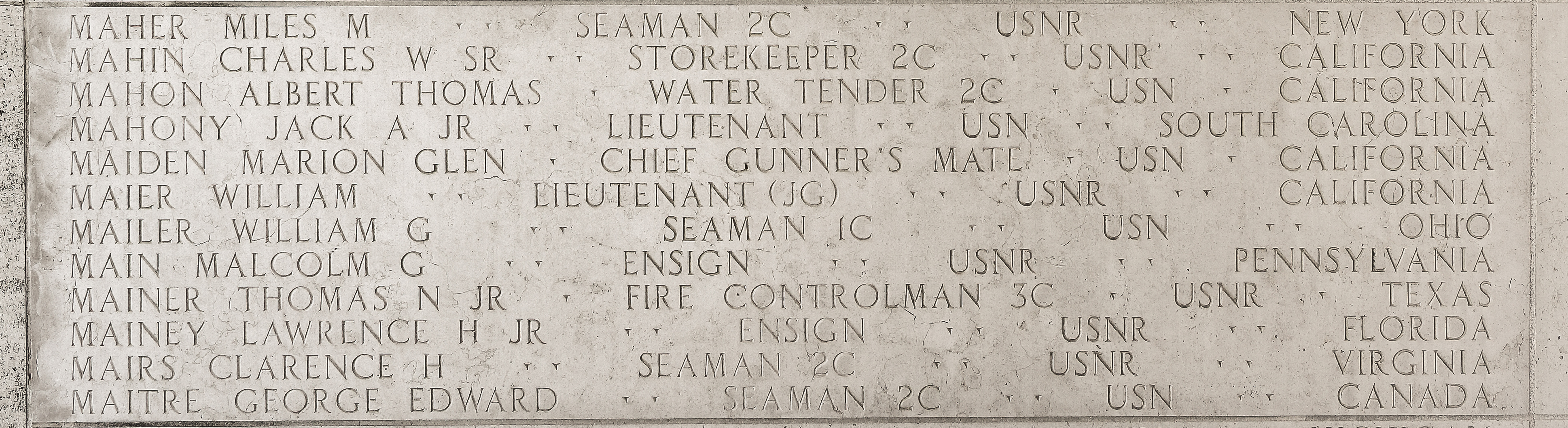 Albert Thomas Mahon, Water Tender Second Class